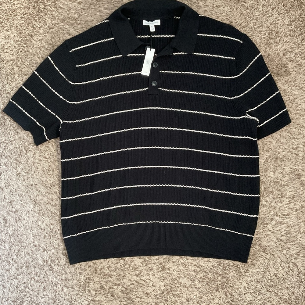 Banana Republic Black and White Striped Polo Shirt